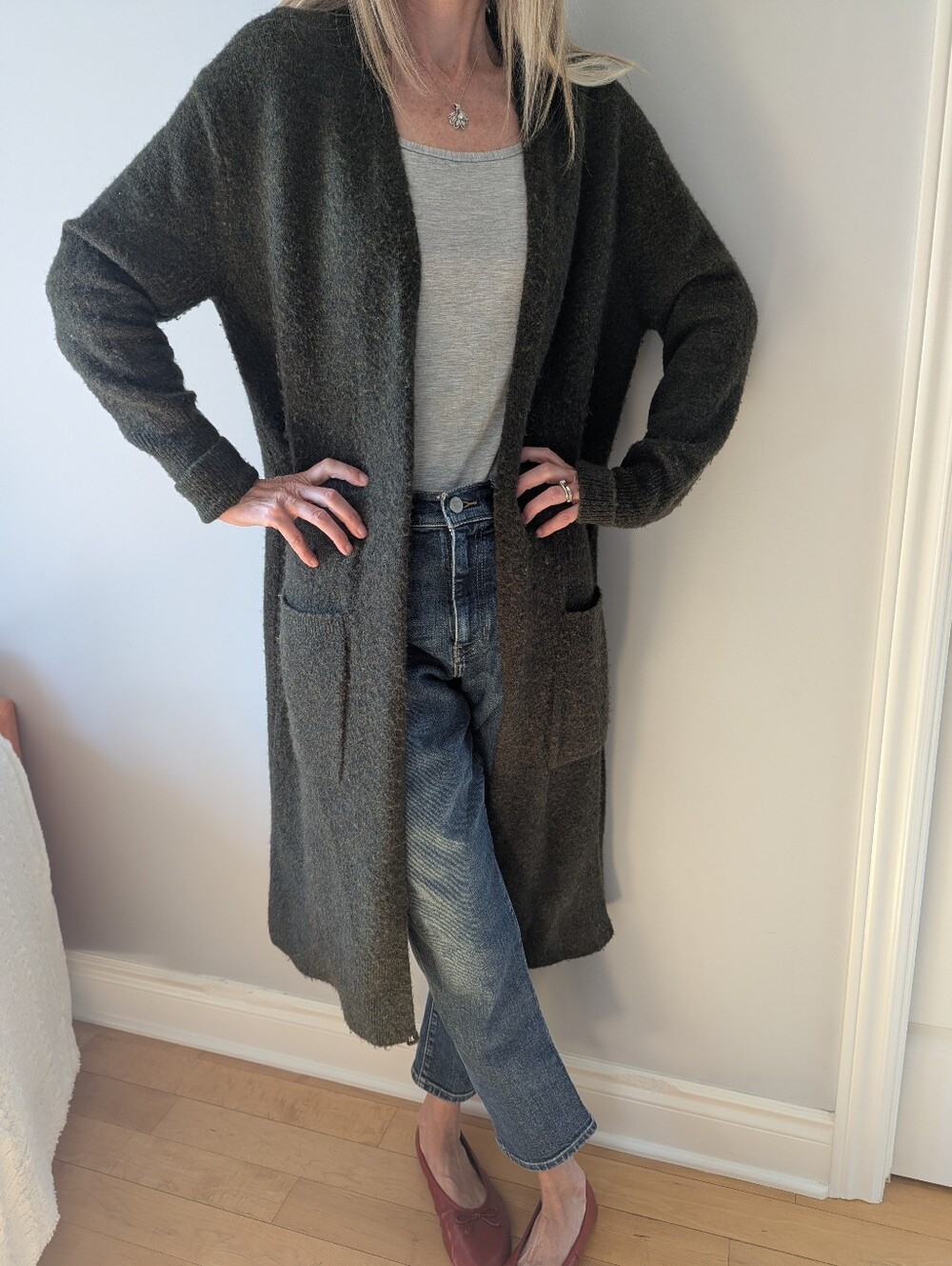 Banana Republic Olive Green Long Open-Front Cardigan